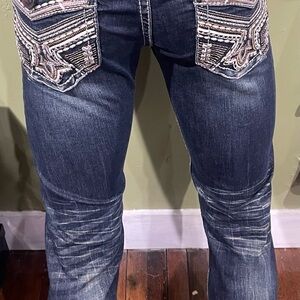 Men's Blue Jeans Deniko slim straight stretch embroidery pocket